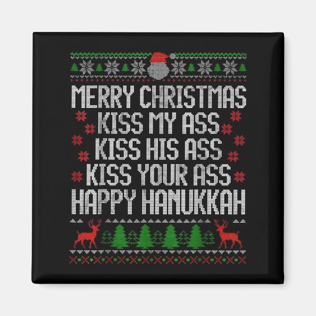 Íman Funny Christmas Kiss My Happy Hanukkah Humor  (Frente)
