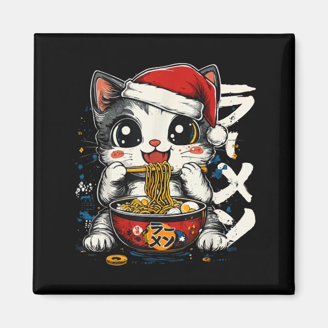 Íman Funny Christmas Santa Cat Ramen Japanese Kawaii An (Frente)