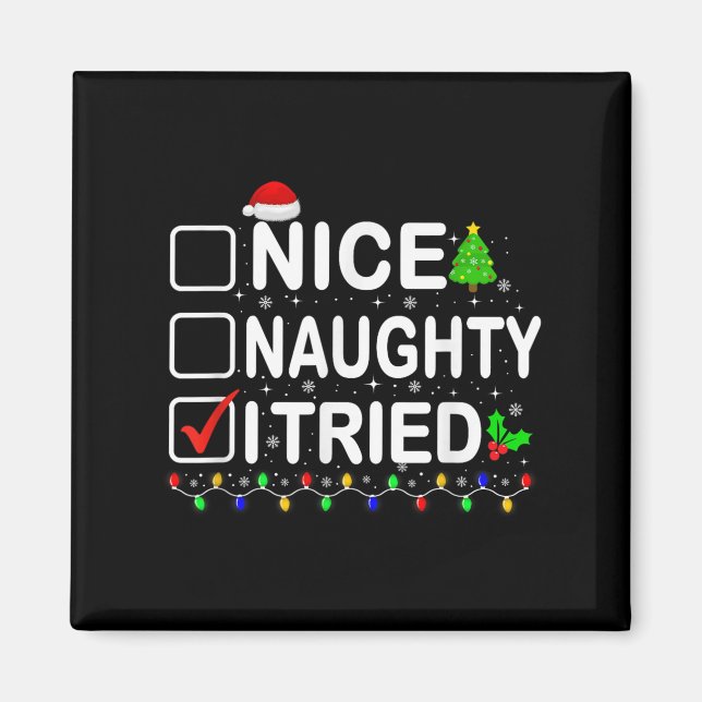 Íman Funny Christmas Santa Hat Xmas Lights Nice Naughty (Frente)