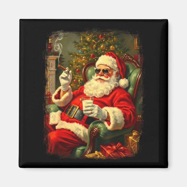Íman Funny Cool Sungles Cigar And Milk Santa Christmas  (Frente)