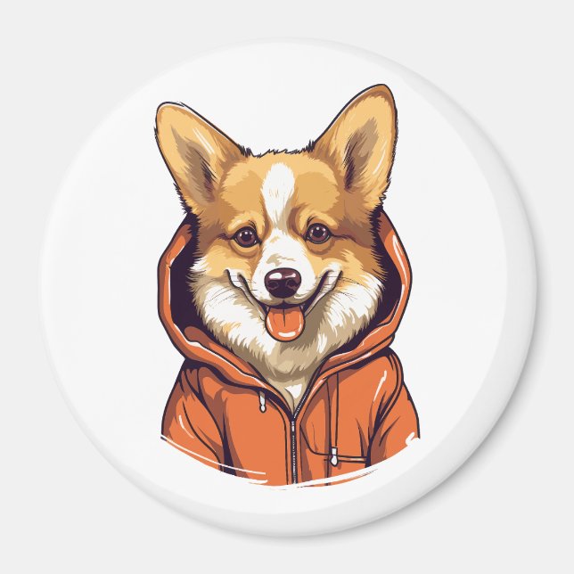 Íman Funny Corgi Vestindo Hoodie (Frente)