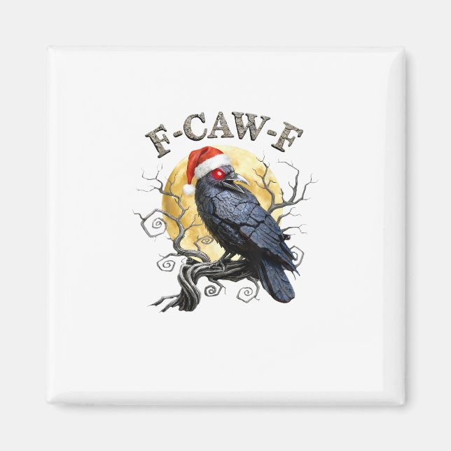 Íman Funny Crow F-Caw-F Bird Gothic Christmas Santa Hat (Frente)