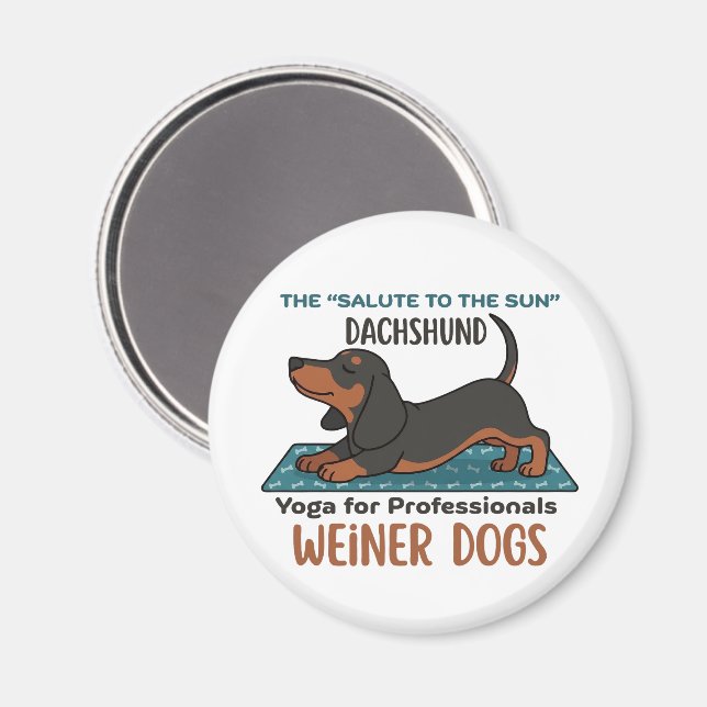 Íman Funny dachshund doing the sun salutation (yoga) (Front/Back)