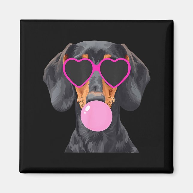 Íman Funny Dachshund Wearing Gles And Blowing Nk Bubble (Frente)