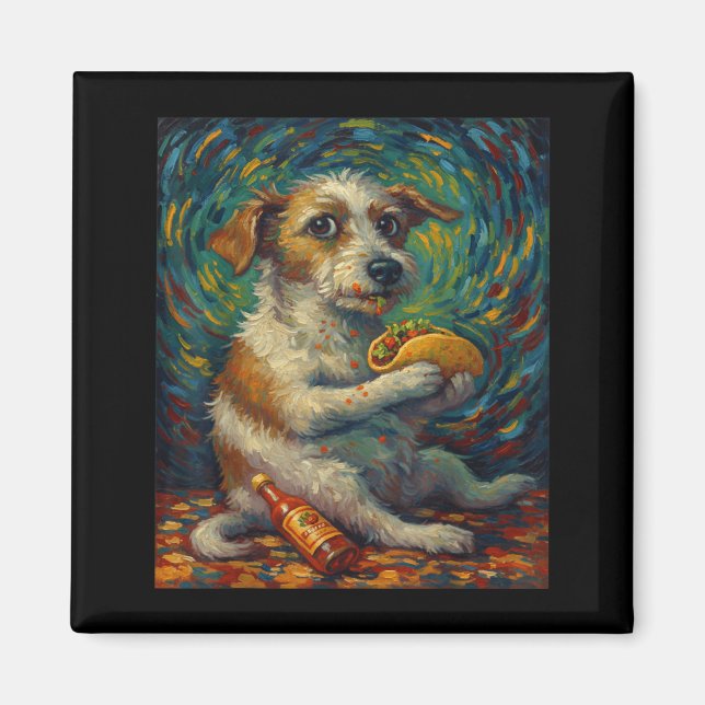 Íman Funny Dog Eating Taco Graphic Art Design  (Frente)