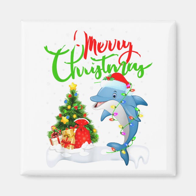 Íman Funny Dolphin Fish Lover Xmas Lighting Dolphin Chr (Frente)