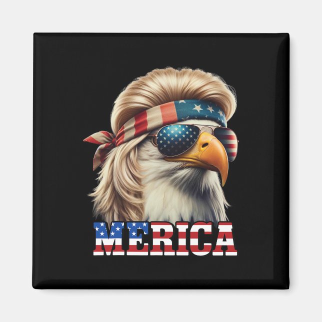 Íman Funny Eagle Merica 4 de julho Loira Wig Mullet Fun (Frente)