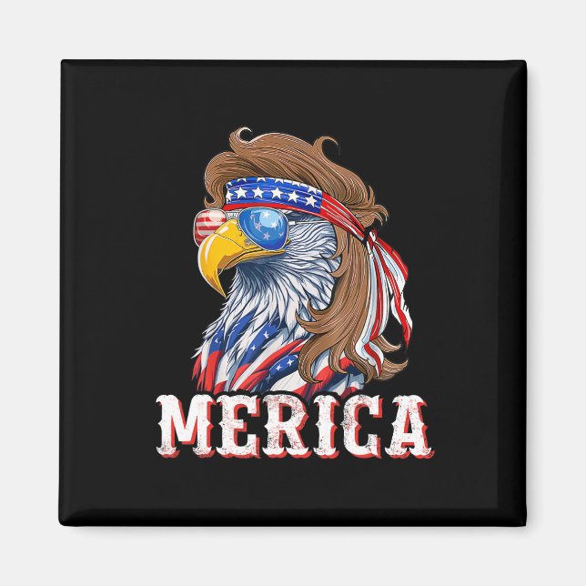 Íman Funny Eagle Mullet 4 De Julho Norte-Americano Flag (Frente)