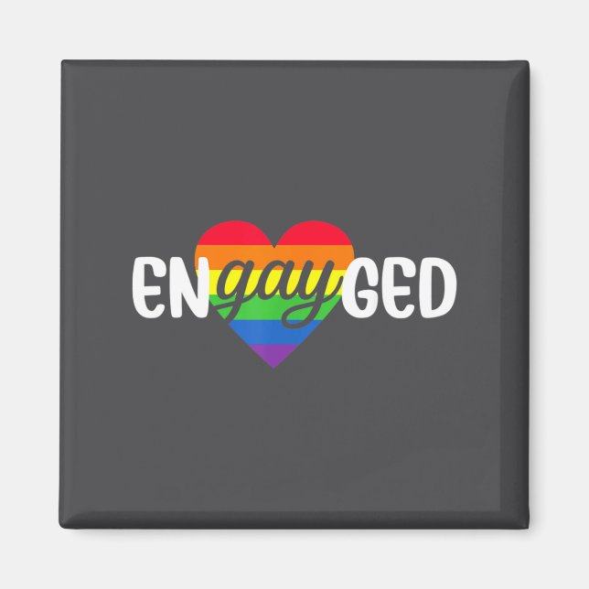 Íman Funny Engayged Gay Couple Engagement Party Rainbow (Frente)