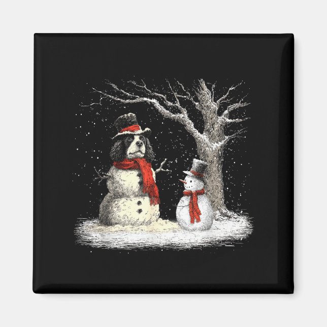 Íman Funny Er Spaniel Dog In The Snow Tree Christmas Wi (Frente)