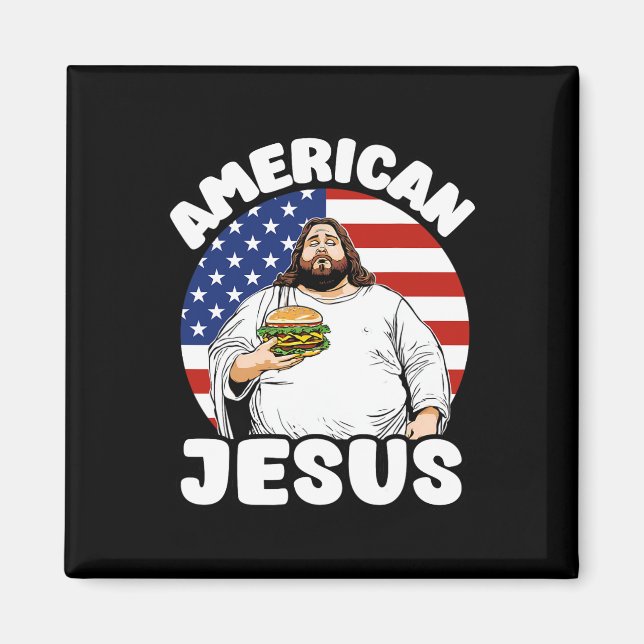 Íman Funny Fat American Jesus Hamburger Sarcástico 4º O (Frente)
