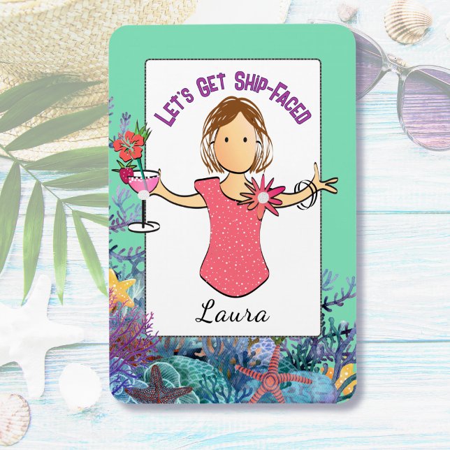 Íman Funny Female Cartoon Tropical Vacation Cruise (Criador carregado)