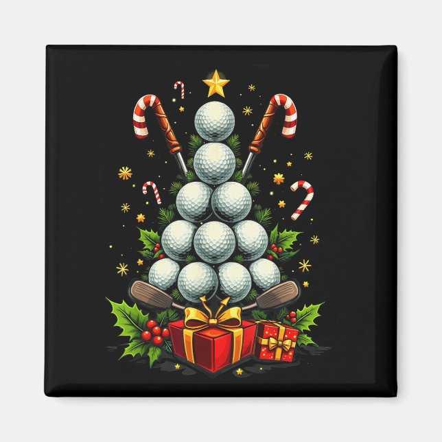 Íman Funny Golf Ball Christmas Tree Santa Hat Xmas Tee  (Frente)