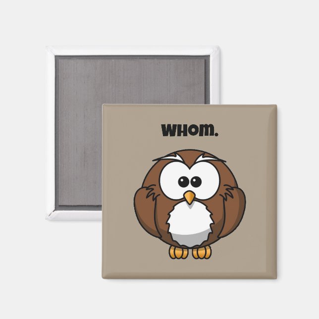 Íman Funny Grammar Owl Cartoon for Writers & Word Nerds (Front/Back)
