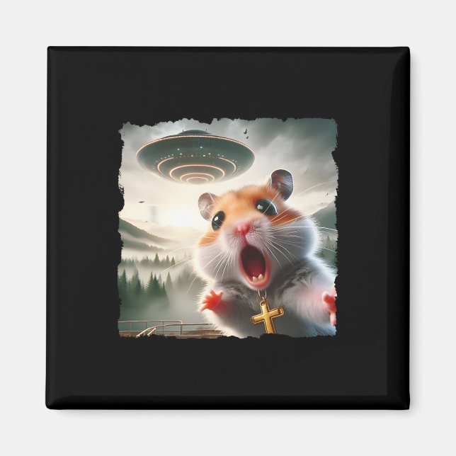 Íman Funny Hamster Selfie With Alien Trip Meme Pet Crui (Frente)