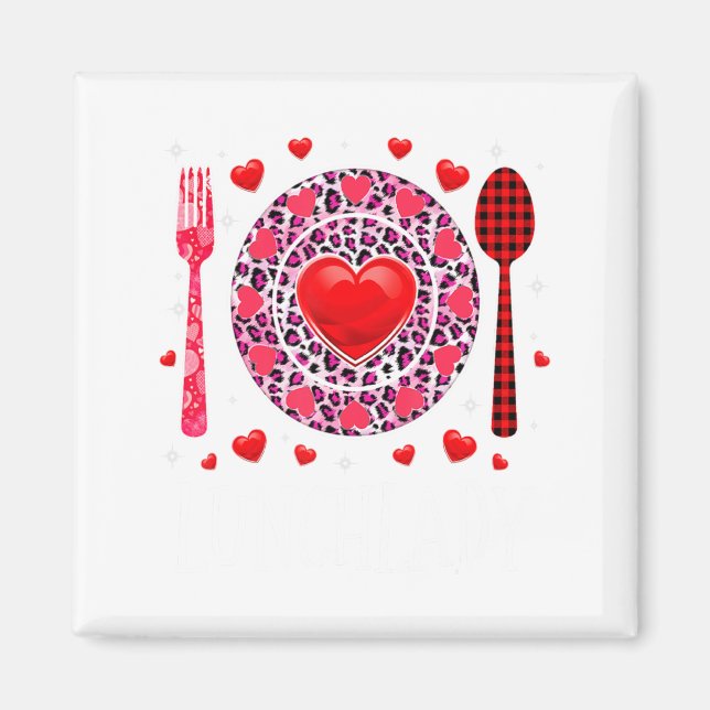 Íman Funny Happy Valentines Day Lunch Lady Leopard Hea  (Frente)
