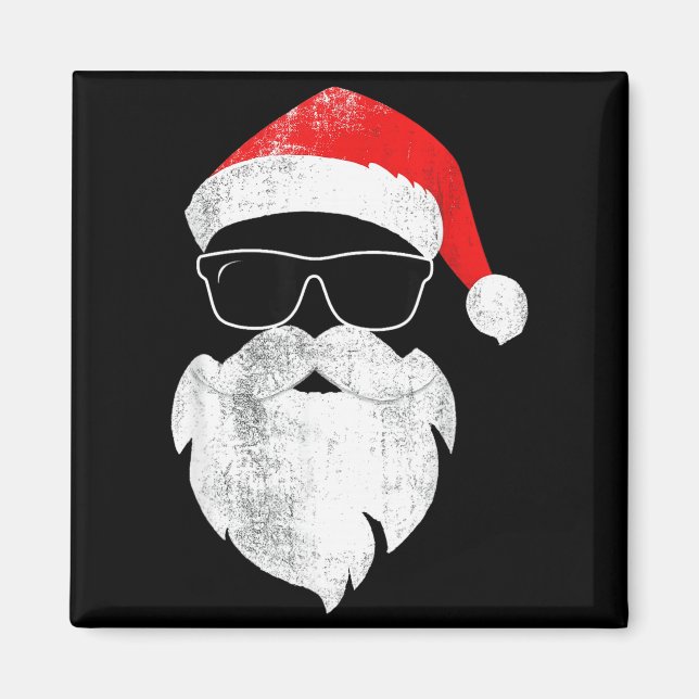 Íman Funny Hipster Santa Face With Hat Beard &amp; Gles (Frente)