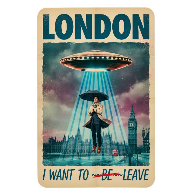 Íman Funny London Alien Abduction Retro Sci-Fi Poster (Vertical)