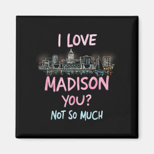 Íman Funny Madison Wisconsin Night Skyline Vintage