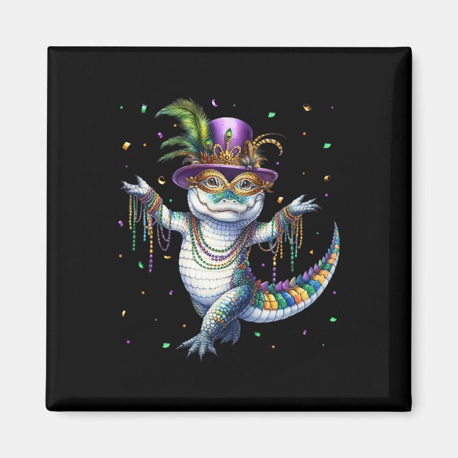 Íman Funny Mardigator Mardi Gras Alligator Carn (Frente)