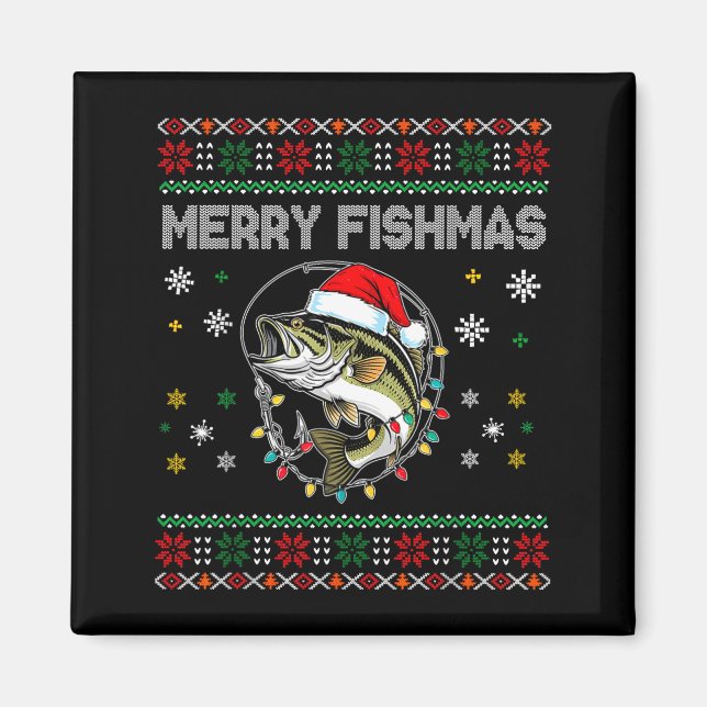 Íman Funny Merry Fishmas B Fishing Christmas Ugly Sweat (Frente)