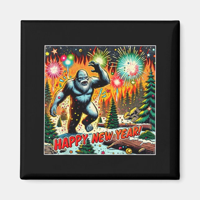 Íman Funny New Years Eve 2024 Bigfoot And Fireworks Hum (Frente)