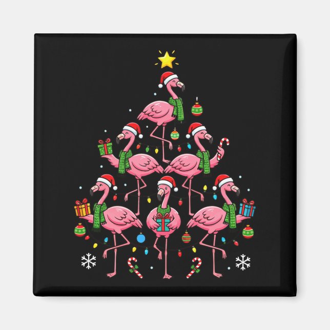 Íman Funny Nk Flamingo Christmas Tree Santa Hats Holida (Frente)