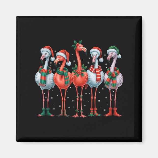 Íman Funny Nk Flamingos Merry Christmas Tree Xmas Snowf (Frente)