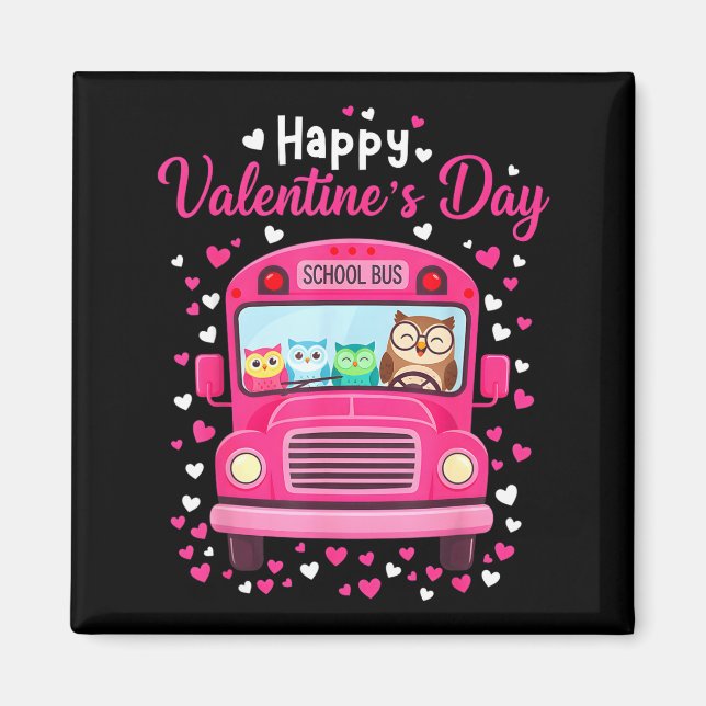 Íman Funny Owls School Bus Driver Happy Valentines Day  (Frente)