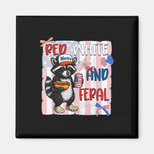 Íman Funny Raccoon 4 De Julho Patriótico Vermelho Branc