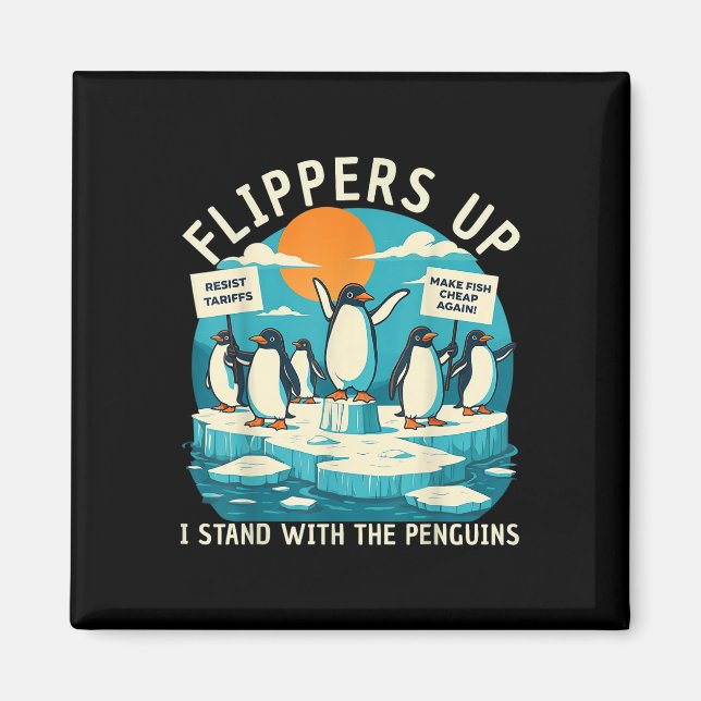 Íman Funny Resiste Pinguins Protestando Contra Tarifas (Frente)