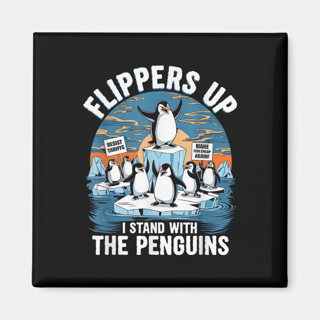 Íman Funny Resiste Pinguins Protestando Contra Tarifas (Frente)
