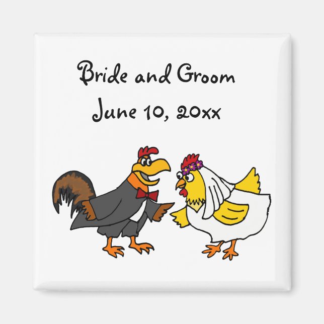 Íman Funny Rooster Groom e Hen Bride Wedding (Frente)