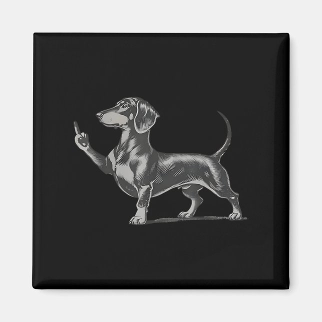 Íman Funny Rude Black Dachshund Dog Meme Middle Finger  (Frente)