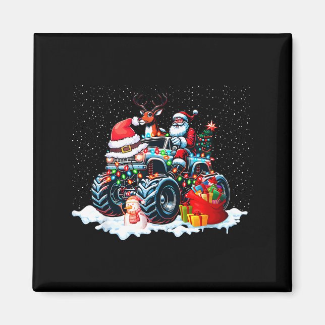 Íman Funny Santa Clause Riding Monster Red Truck Xmas T (Frente)
