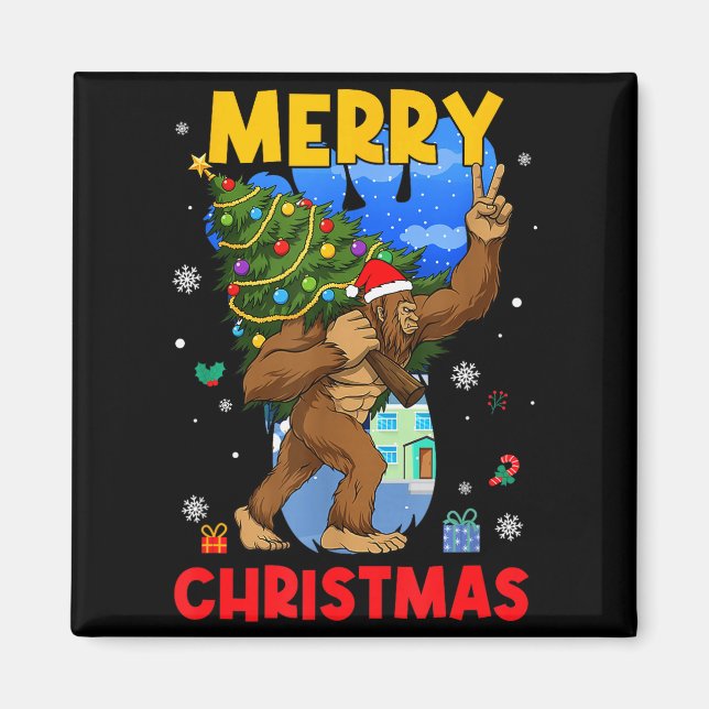 Íman Funny Sasquatch Santa Bigfoot Christmas Tree Xmas  (Frente)