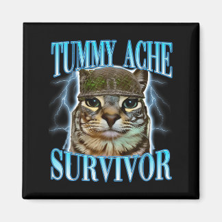 Íman Funny Saying Cats Tummy Ache Survivor Cat Meme Hum