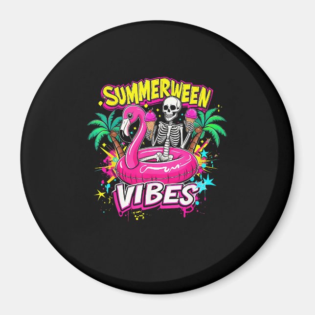Íman Funny Skeleton Summerentre Vibes Flamingo Piscina  (Frente)