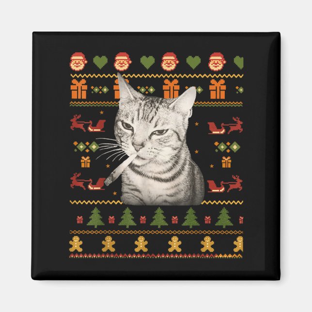 Íman Funny Smoking Cat Meme Christmas Ugly Sweaters For (Frente)
