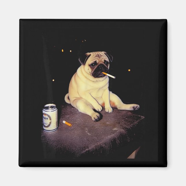 Íman Funny Smoking Dog Pug Meme  (Frente)