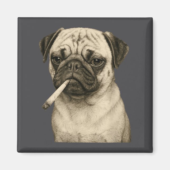 Íman Funny Smoking Pug Dog Cigarette Gen Z Meme Graphic (Frente)
