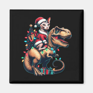 Íman Funny Sphynx Cat Rides Papais noeis T-rex Vintage