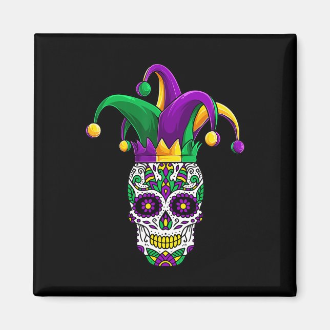 Íman Funny Sugar Skull Mardi Gras Party Roupa (Frente)