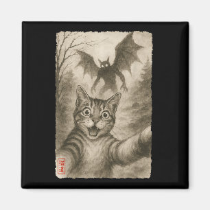 Íman Funny Sumi-e Kawaii Surpreendeu Gato Assustado Sel