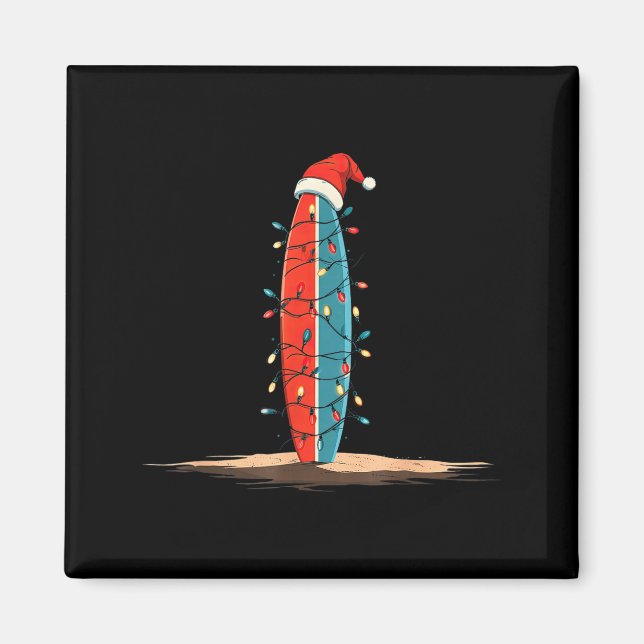 Íman Funny Surf Christmas Lights Lover Surfboard Surfin (Frente)