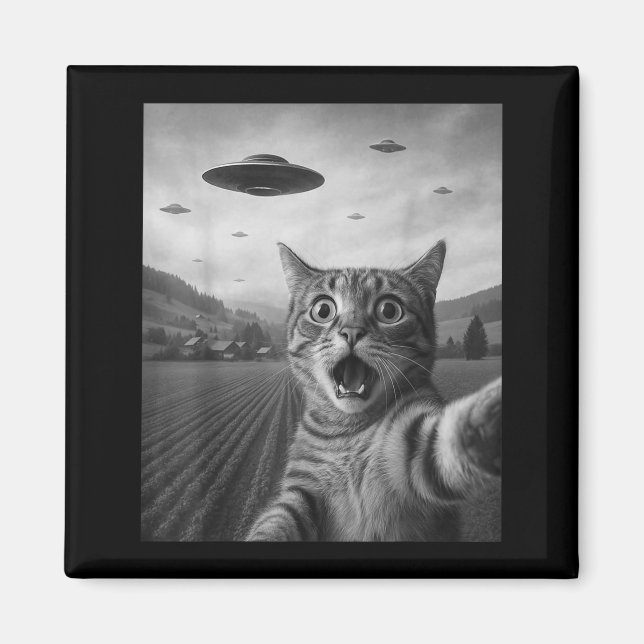 Íman Funny Surprised Ed Cat Selfie With Alien Ufo Cat U (Frente)