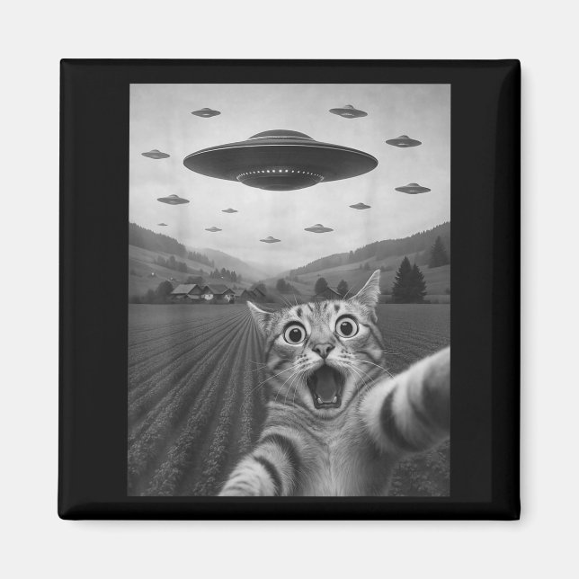 Íman Funny Surprised Ed Cat Selfie With Alien Ufo Cat U (Frente)