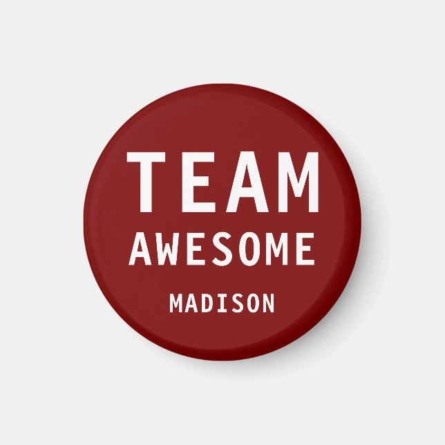 Íman Funny Team Awesome Deep Red Personalized Name (Frente)