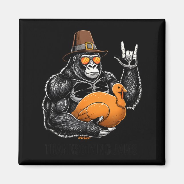 Íman Funny Thanksgiving Gorilla Holding Turkey Lgrim Ha (Frente)