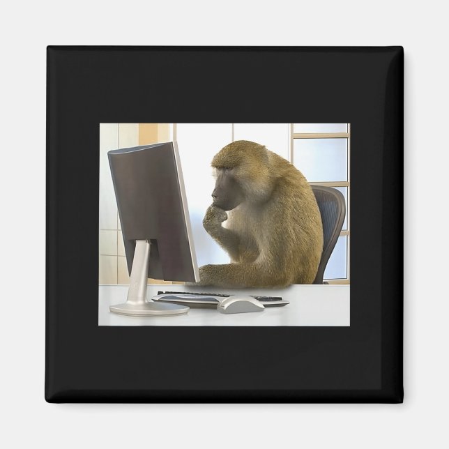 Íman Funny Thinking Monkey Meme Office Curious Ape Brai (Frente)